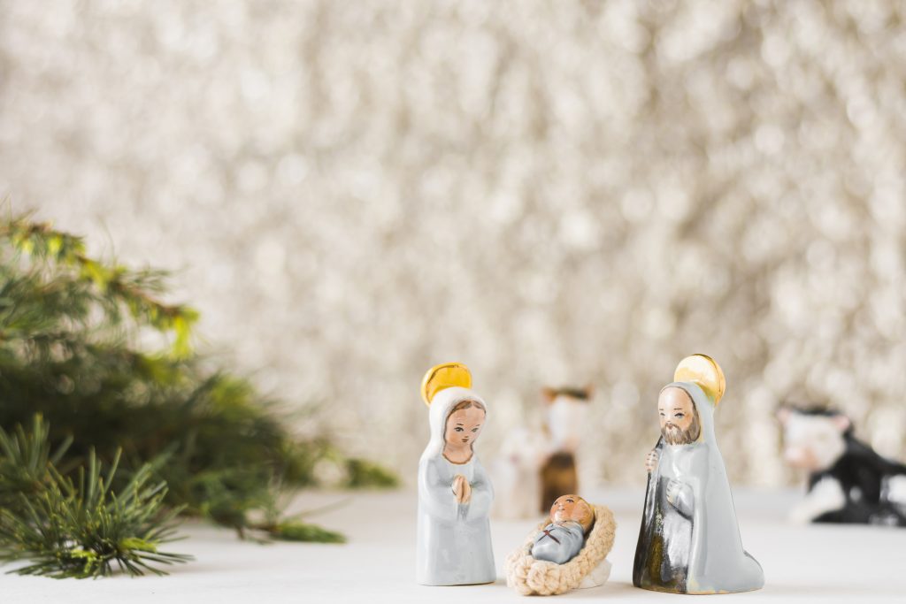 Little religious statues of Jesus, Mary and Joseph - fostering at Christmas 